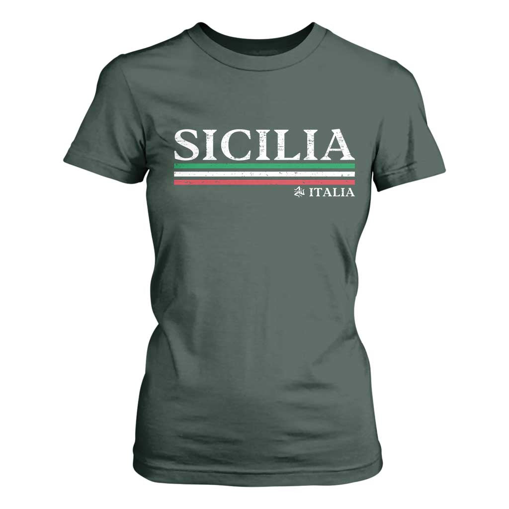 Sicily Sicilian Italian Flag Souvenirs Medusa T Shirt For Women TS11 Dark Forest Green Print Your Wear