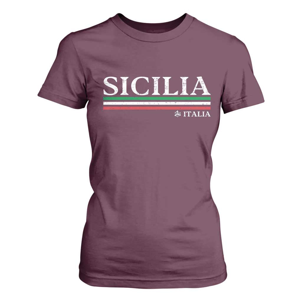 Sicily Sicilian Italian Flag Souvenirs Medusa T Shirt For Women TS11 Maroon Print Your Wear