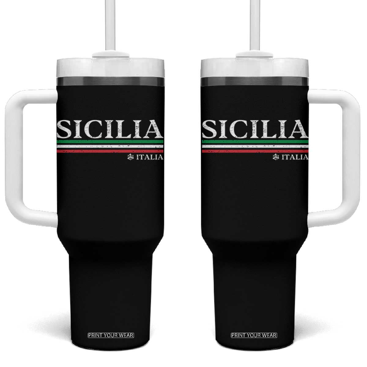 Sicily Sicilian Italian Flag Souvenirs Medusa Tumbler With Handle TS11 One Size: 40 oz Black Print Your Wear