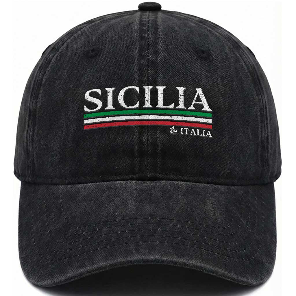 Sicily Sicilian Italian Flag Souvenirs Medusa Washed Cotton Baseball Cap TS11 Print Your Wear