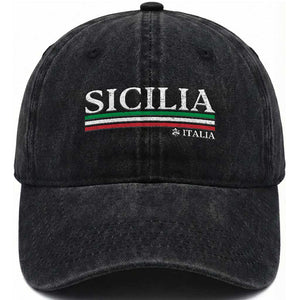 Sicily Sicilian Italian Flag Souvenirs Medusa Washed Cotton Baseball Cap TS11 Print Your Wear