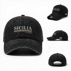 Sicily Sicilian Italian Flag Souvenirs Medusa Washed Cotton Baseball Cap TS11 Washed Cap Universal Fit Black Print Your Wear