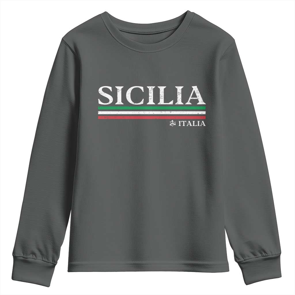 Sicily Sicilian Italian Flag Souvenirs Medusa Youth Sweatshirt TS11 Dark Heather Print Your Wear