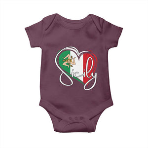 Sicily Palermo Italy Medusa Sicilia Heart Italian Flag Baby Onesie TS11 Maroon Print Your Wear
