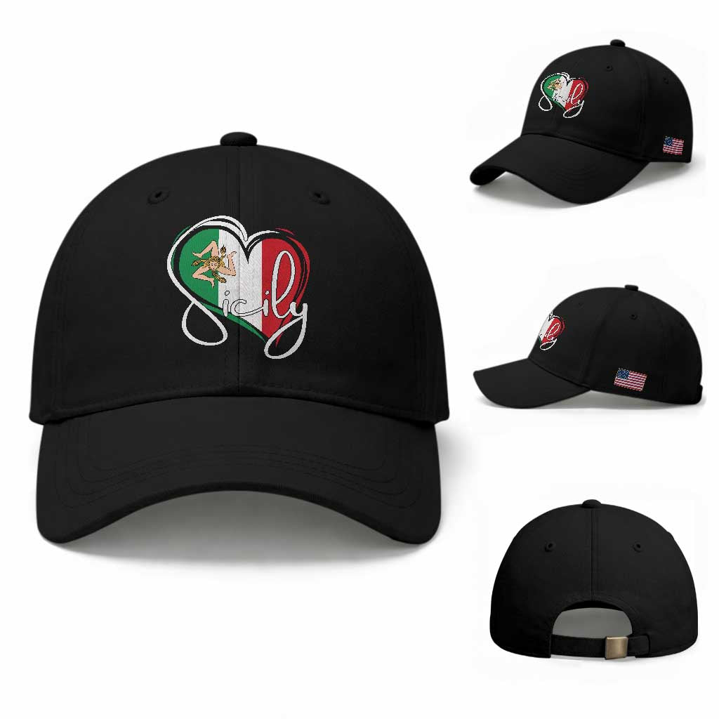 Sicily Palermo Italy Medusa Sicilia Heart Italian Flag Baseball Cap TS11 Baseball Cap Universal Fit Black Print Your Wear