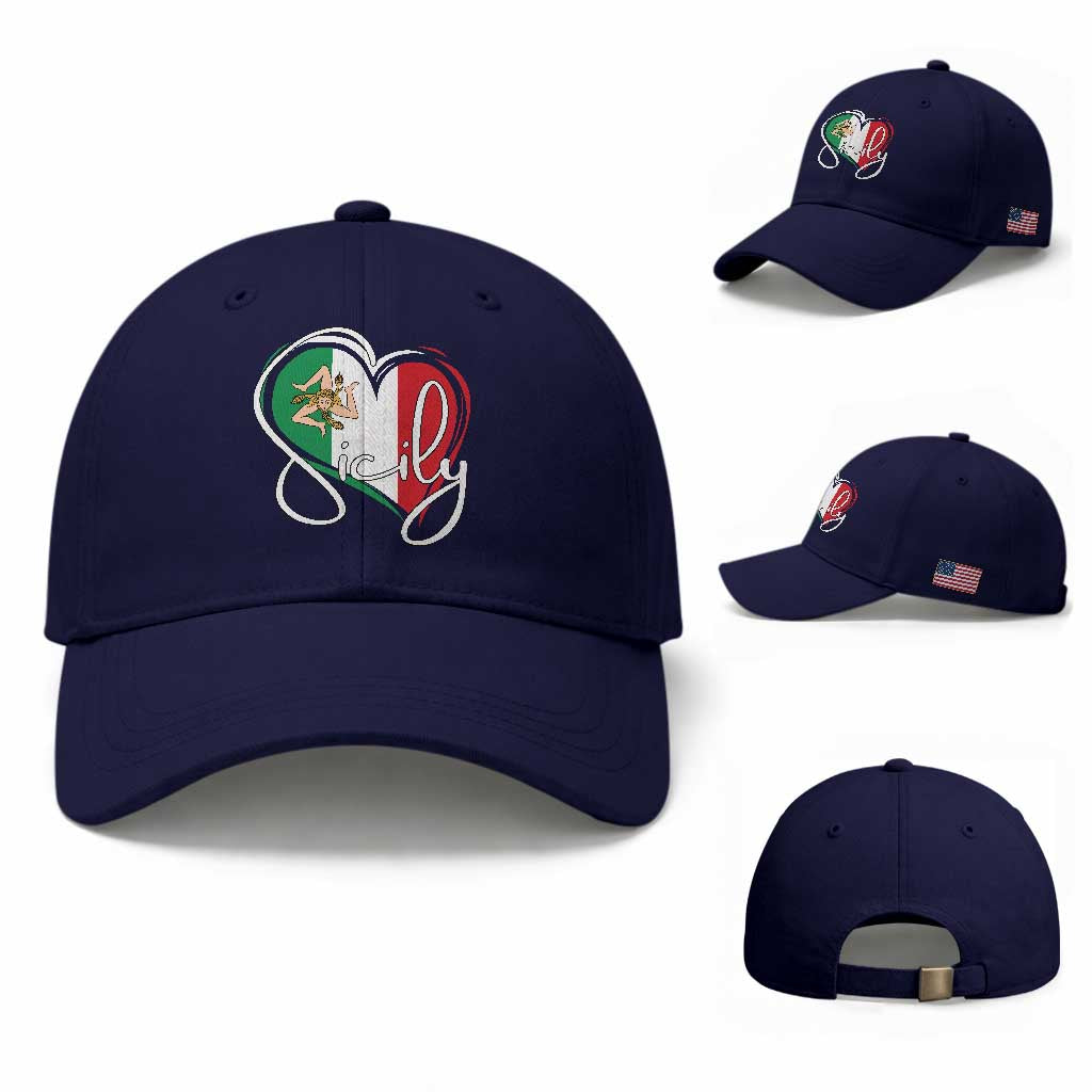 Sicily Palermo Italy Medusa Sicilia Heart Italian Flag Baseball Cap TS11 Baseball Cap Universal Fit Dark Blue Print Your Wear