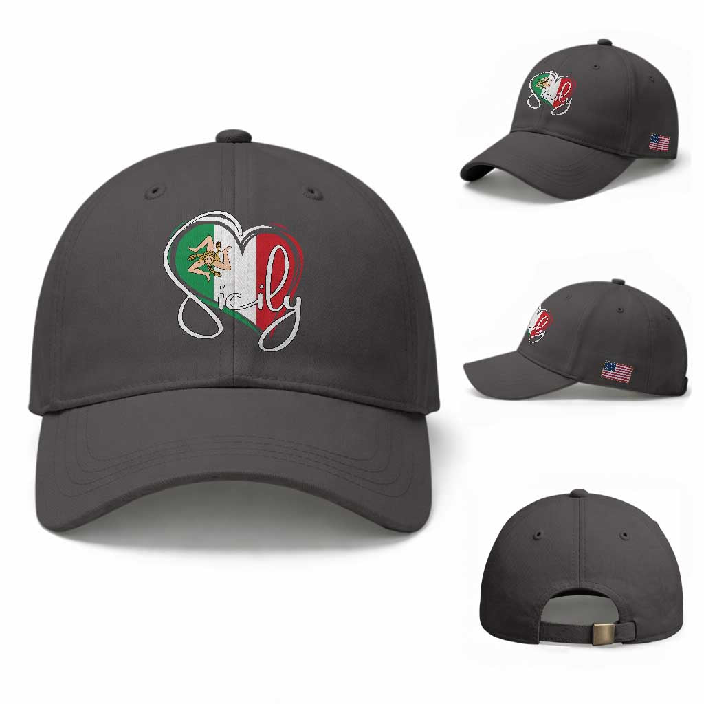 Sicily Palermo Italy Medusa Sicilia Heart Italian Flag Baseball Cap TS11 Baseball Cap Universal Fit Dark Gray Print Your Wear