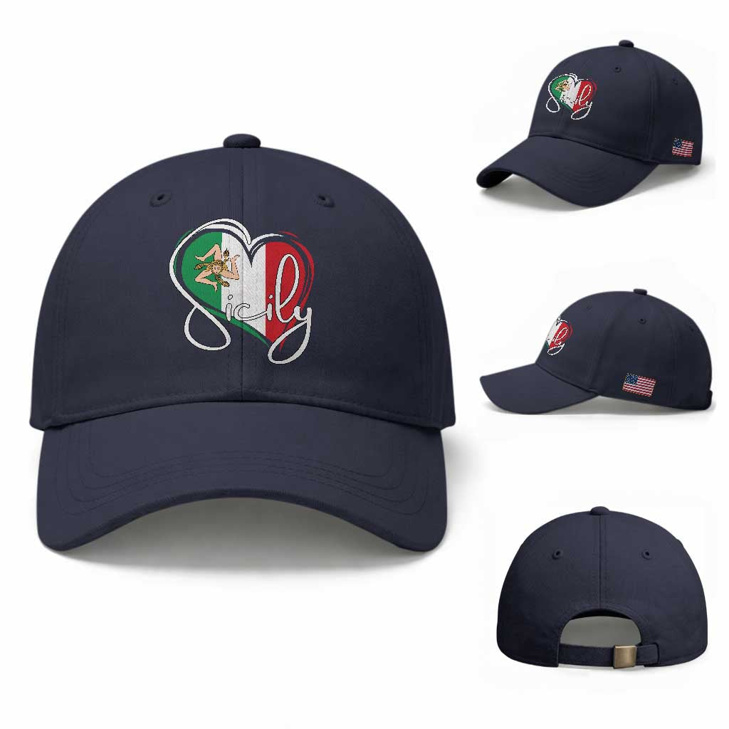 Sicily Palermo Italy Medusa Sicilia Heart Italian Flag Baseball Cap TS11 Baseball Cap Universal Fit Navy Print Your Wear