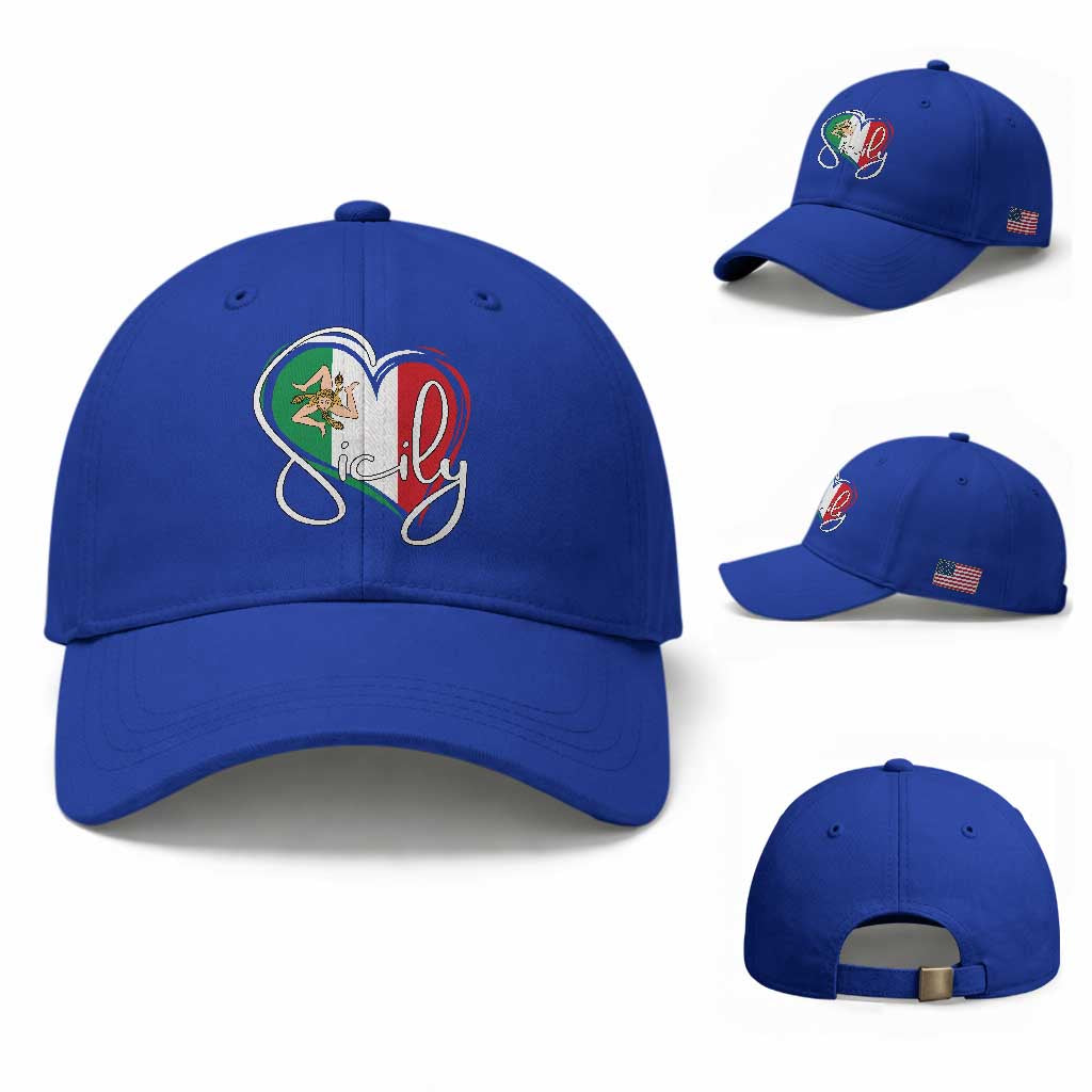 Sicily Palermo Italy Medusa Sicilia Heart Italian Flag Baseball Cap TS11 Baseball Cap Universal Fit Royal Blue Print Your Wear