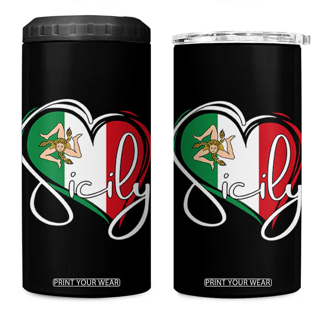 Sicily Palermo Italy Medusa Sicilia Heart Italian Flag 4 in 1 Can Cooler Tumbler TS11 One Size: 16 oz Black Print Your Wear