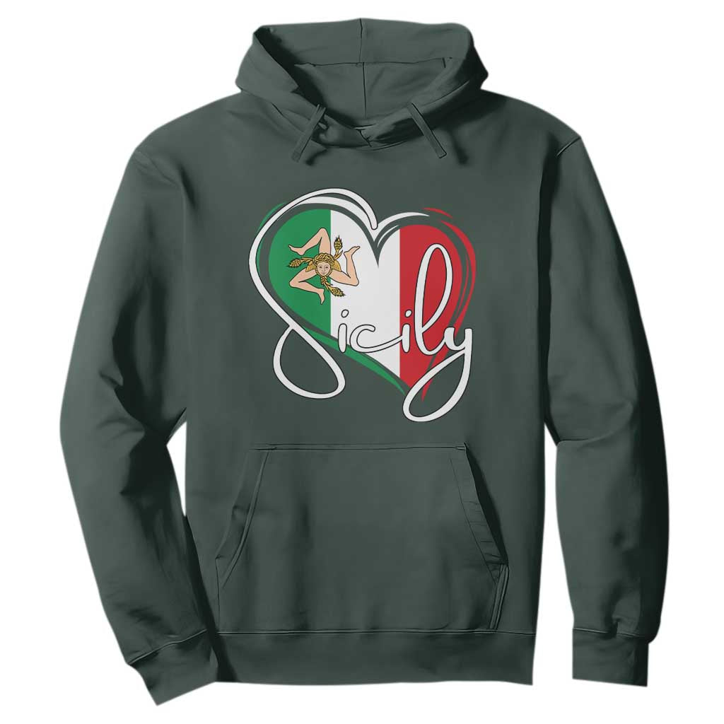 Sicily Palermo Italy Medusa Sicilia Heart Italian Flag Hoodie TS11 Dark Forest Green Print Your Wear