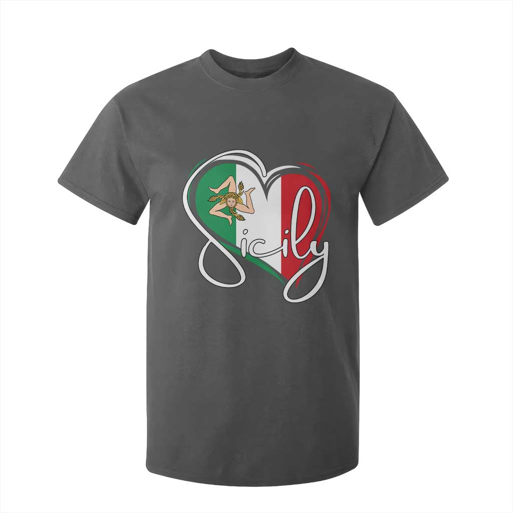Sicily Palermo Italy Medusa Sicilia Heart Italian Flag T Shirt For Kid TS11 Dark Heather Print Your Wear