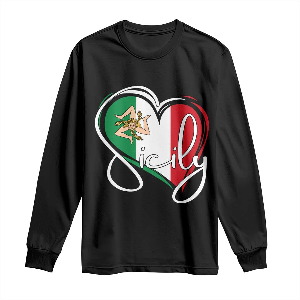 Sicily Palermo Italy Medusa Sicilia Heart Italian Flag Long Sleeve Shirt TS11 Black Print Your Wear