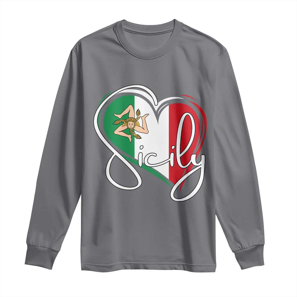 Sicily Palermo Italy Medusa Sicilia Heart Italian Flag Long Sleeve Shirt TS11 Charcoal Print Your Wear