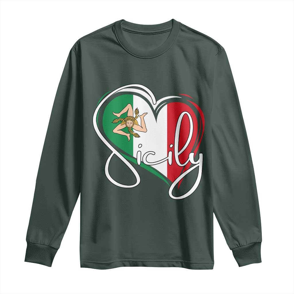 Sicily Palermo Italy Medusa Sicilia Heart Italian Flag Long Sleeve Shirt TS11 Dark Forest Green Print Your Wear