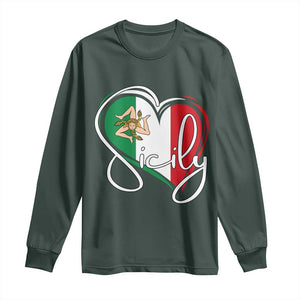 Sicily Palermo Italy Medusa Sicilia Heart Italian Flag Long Sleeve Shirt TS11 Dark Forest Green Print Your Wear