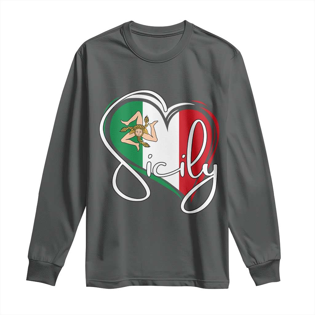 Sicily Palermo Italy Medusa Sicilia Heart Italian Flag Long Sleeve Shirt TS11 Dark Heather Print Your Wear