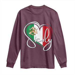 Sicily Palermo Italy Medusa Sicilia Heart Italian Flag Long Sleeve Shirt TS11 Maroon Print Your Wear