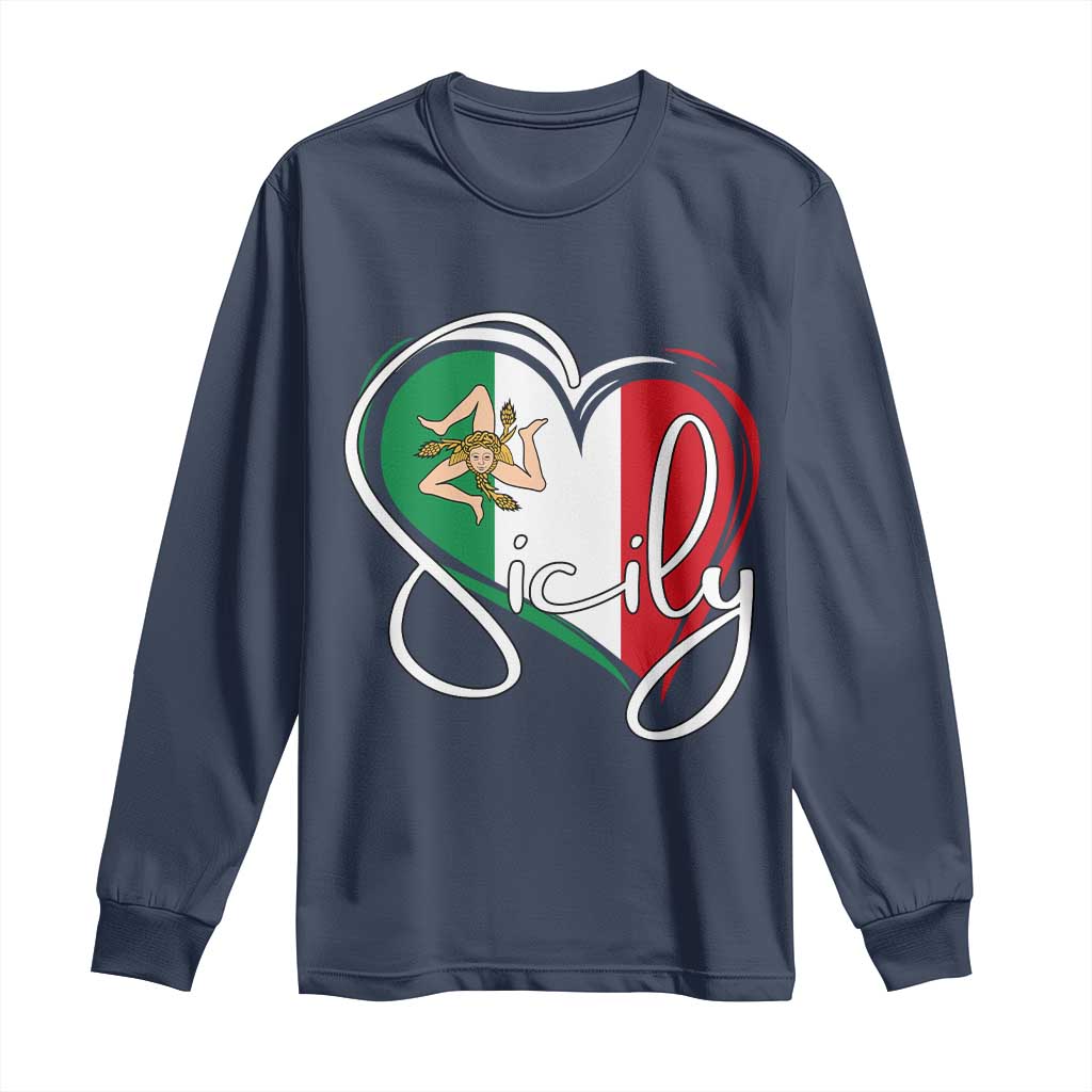 Sicily Palermo Italy Medusa Sicilia Heart Italian Flag Long Sleeve Shirt TS11 Navy Print Your Wear