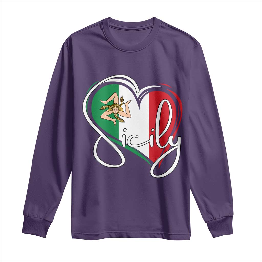 Sicily Palermo Italy Medusa Sicilia Heart Italian Flag Long Sleeve Shirt TS11 Purple Print Your Wear