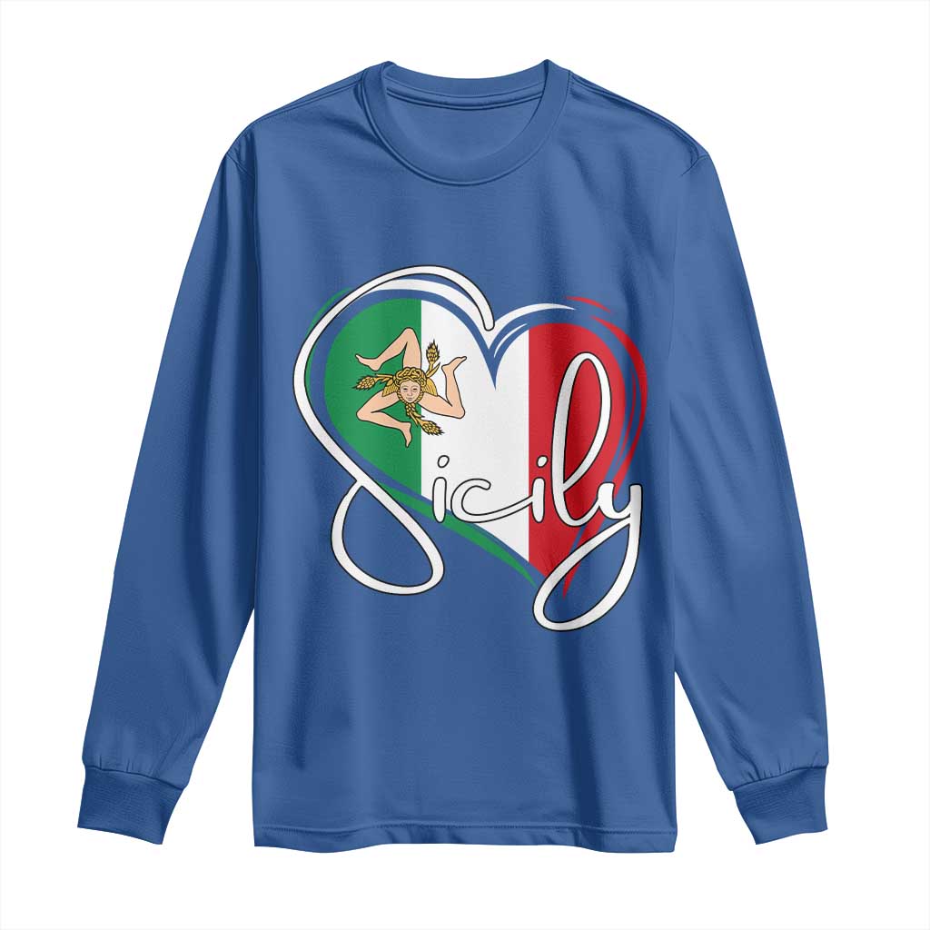 Sicily Palermo Italy Medusa Sicilia Heart Italian Flag Long Sleeve Shirt TS11 Royal Blue Print Your Wear