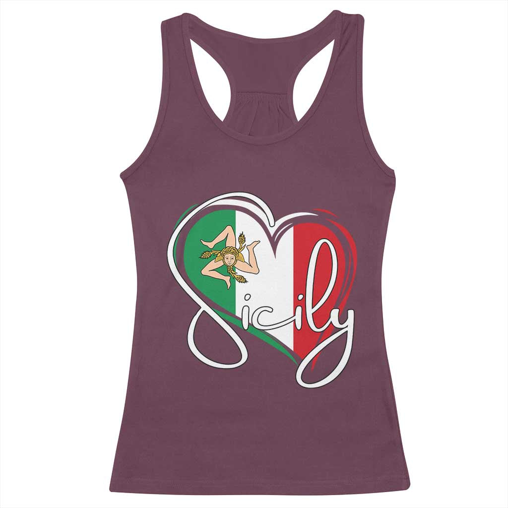 Sicily Palermo Italy Medusa Sicilia Heart Italian Flag Racerback Tank Top TS11 Maroon Print Your Wear