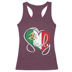 Sicily Palermo Italy Medusa Sicilia Heart Italian Flag Racerback Tank Top TS11 Maroon Print Your Wear