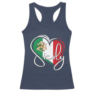 Sicily Palermo Italy Medusa Sicilia Heart Italian Flag Racerback Tank Top TS11 Navy Print Your Wear
