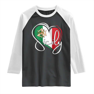 Sicily Palermo Italy Medusa Sicilia Heart Italian Flag Raglan Shirt TS11 Black White Print Your Wear