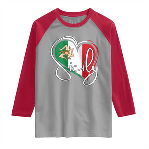 Sicily Palermo Italy Medusa Sicilia Heart Italian Flag Raglan Shirt TS11 Sport Gray Red Print Your Wear
