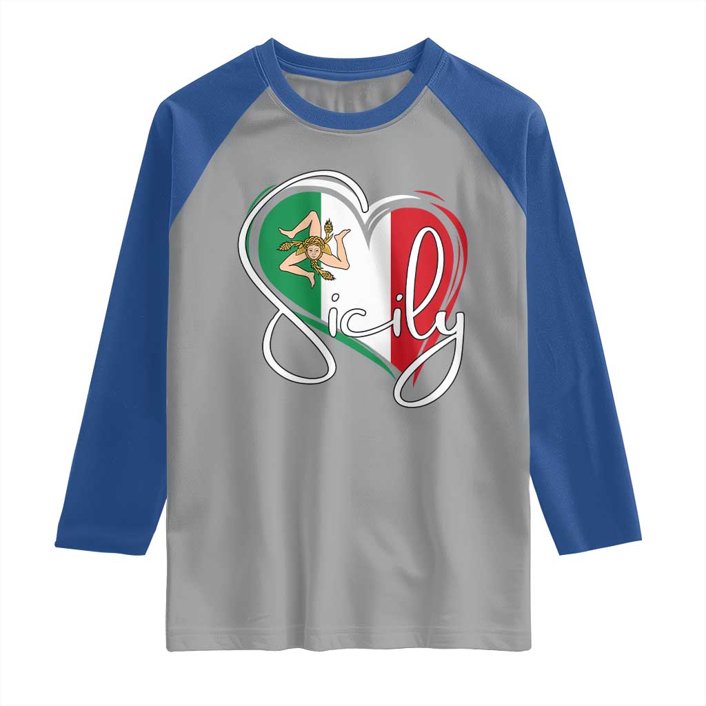Sicily Palermo Italy Medusa Sicilia Heart Italian Flag Raglan Shirt TS11 Sport Gray Royal Print Your Wear