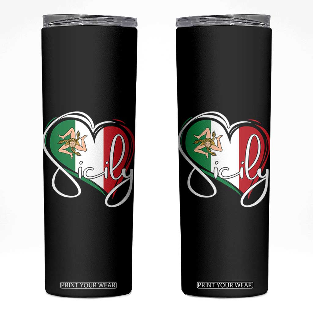 Sicily Palermo Italy Medusa Sicilia Heart Italian Flag Skinny Tumbler TS11 Black Print Your Wear