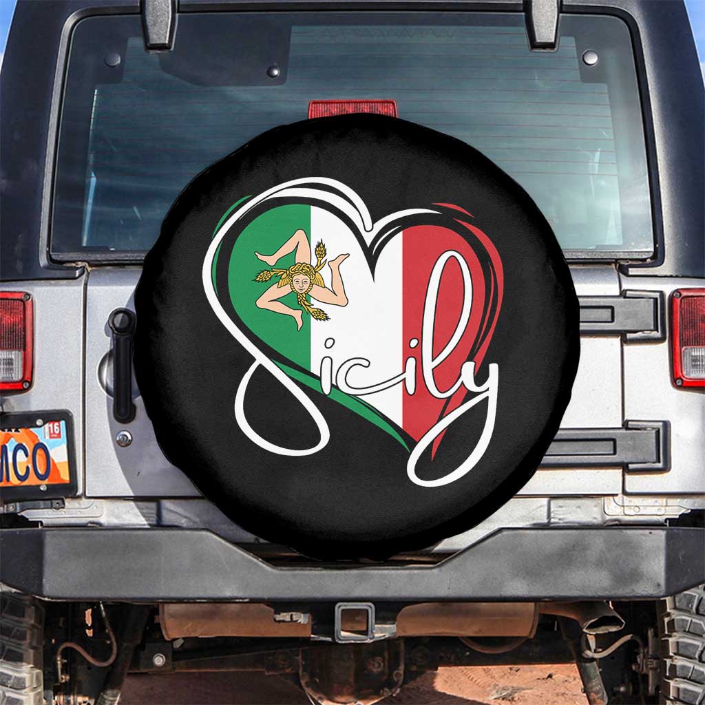 Sicily Palermo Italy Medusa Sicilia Heart Italian Flag Spare Tire Cover TS11 No hole Black Print Your Wear