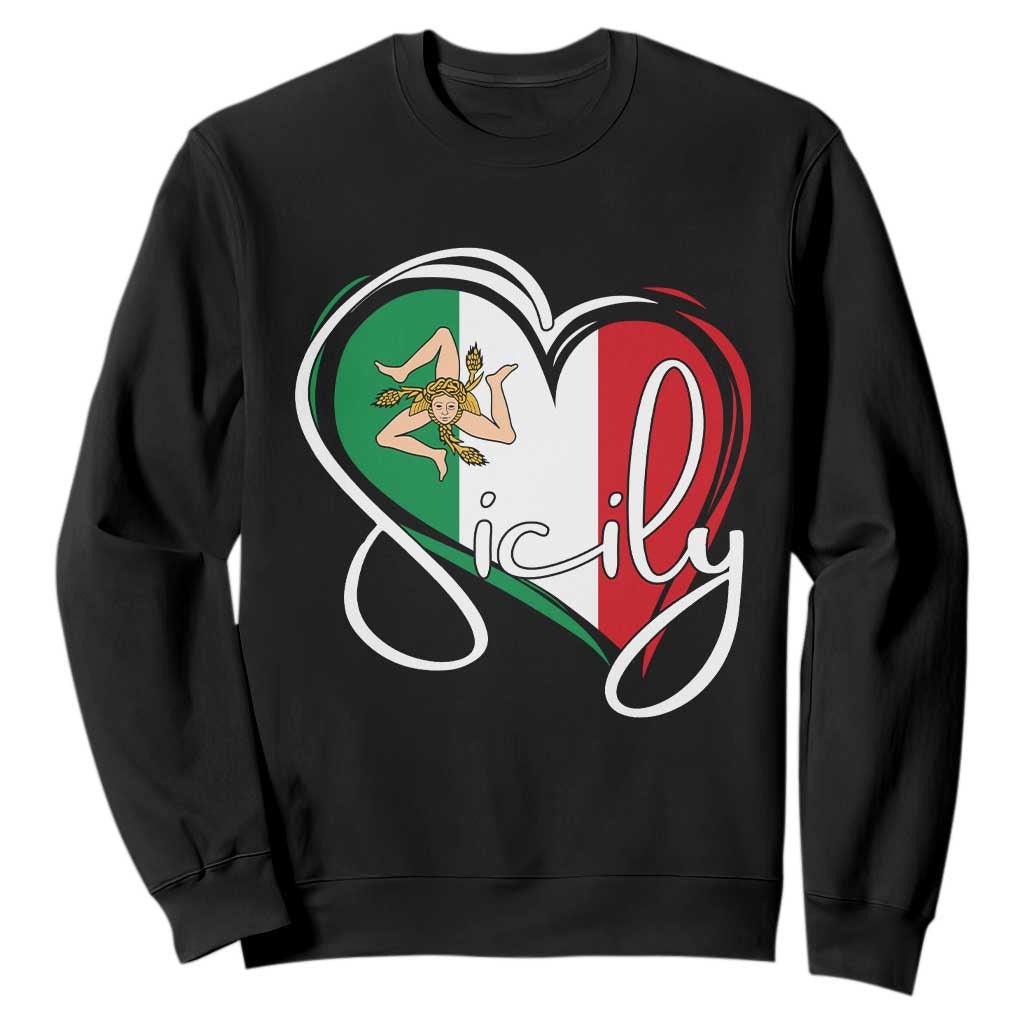 Sicily Palermo Italy Medusa Sicilia Heart Italian Flag Sweatshirt TS11 Black Print Your Wear
