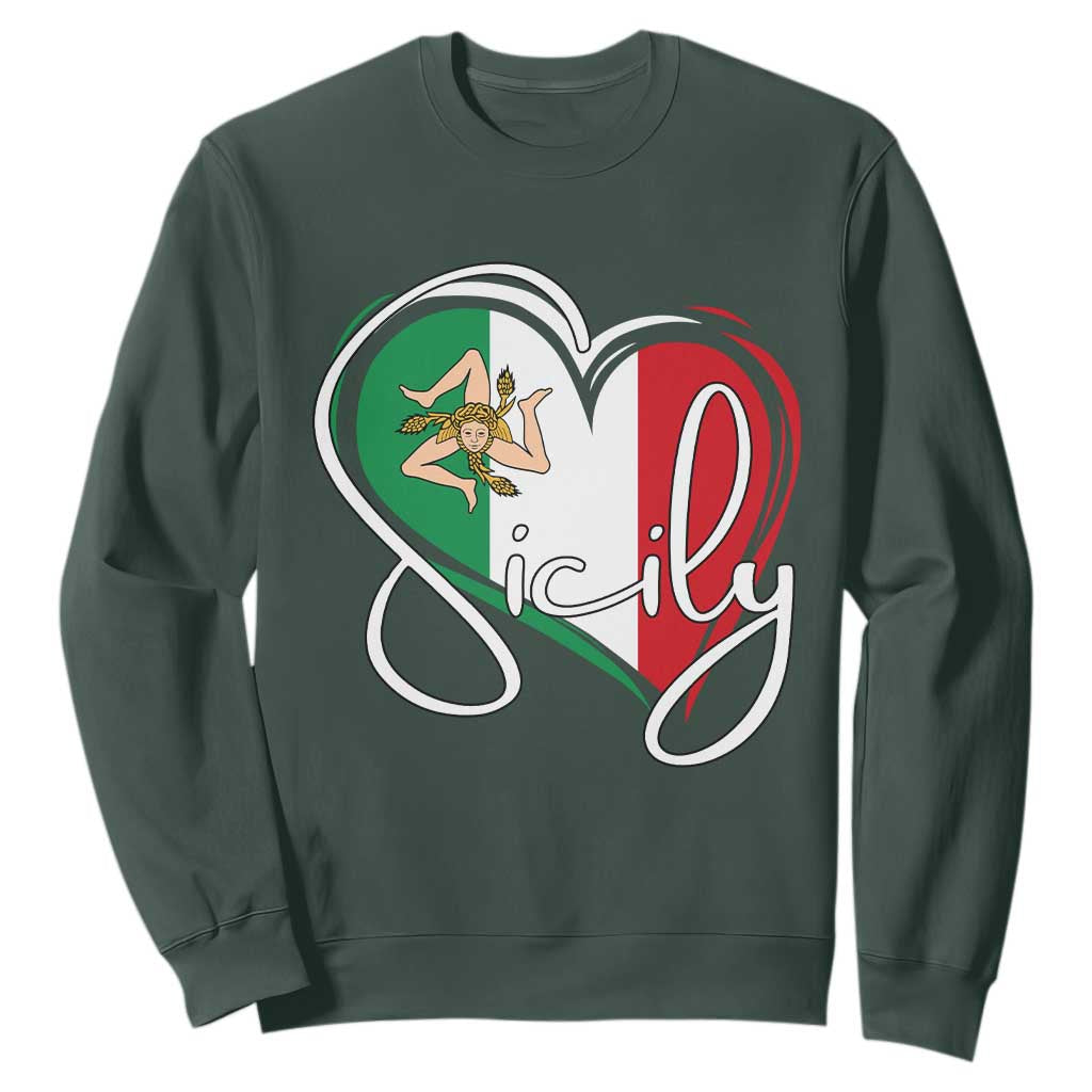 Sicily Palermo Italy Medusa Sicilia Heart Italian Flag Sweatshirt TS11 Dark Forest Green Print Your Wear