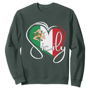 Sicily Palermo Italy Medusa Sicilia Heart Italian Flag Sweatshirt TS11 Dark Forest Green Print Your Wear