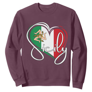 Sicily Palermo Italy Medusa Sicilia Heart Italian Flag Sweatshirt TS11 Maroon Print Your Wear