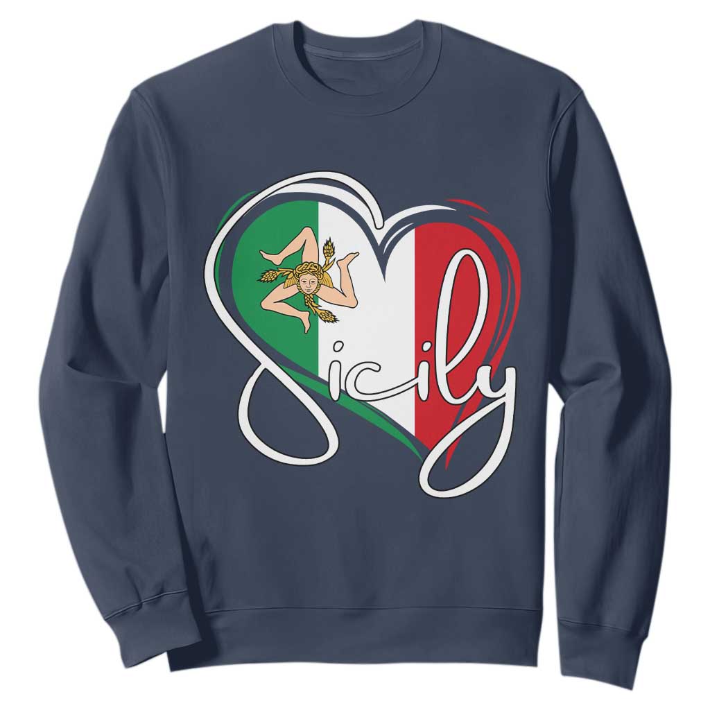 Sicily Palermo Italy Medusa Sicilia Heart Italian Flag Sweatshirt TS11 Navy Print Your Wear