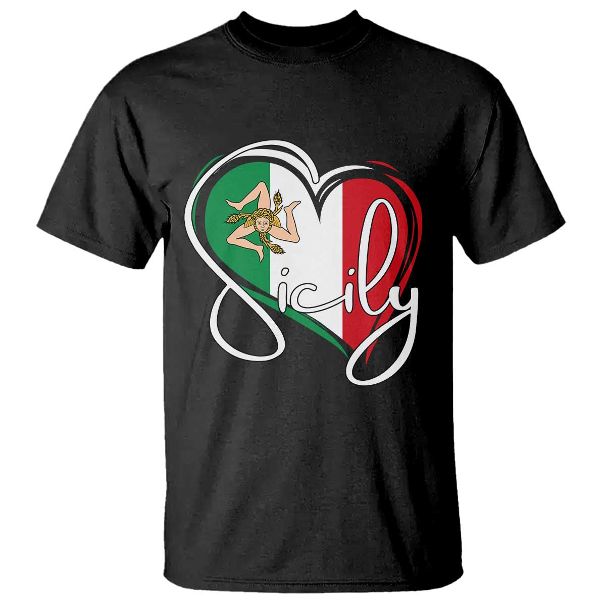 Sicily Palermo Italy Medusa Sicilia Heart Italian Flag T Shirt TS11 Black Print Your Wear