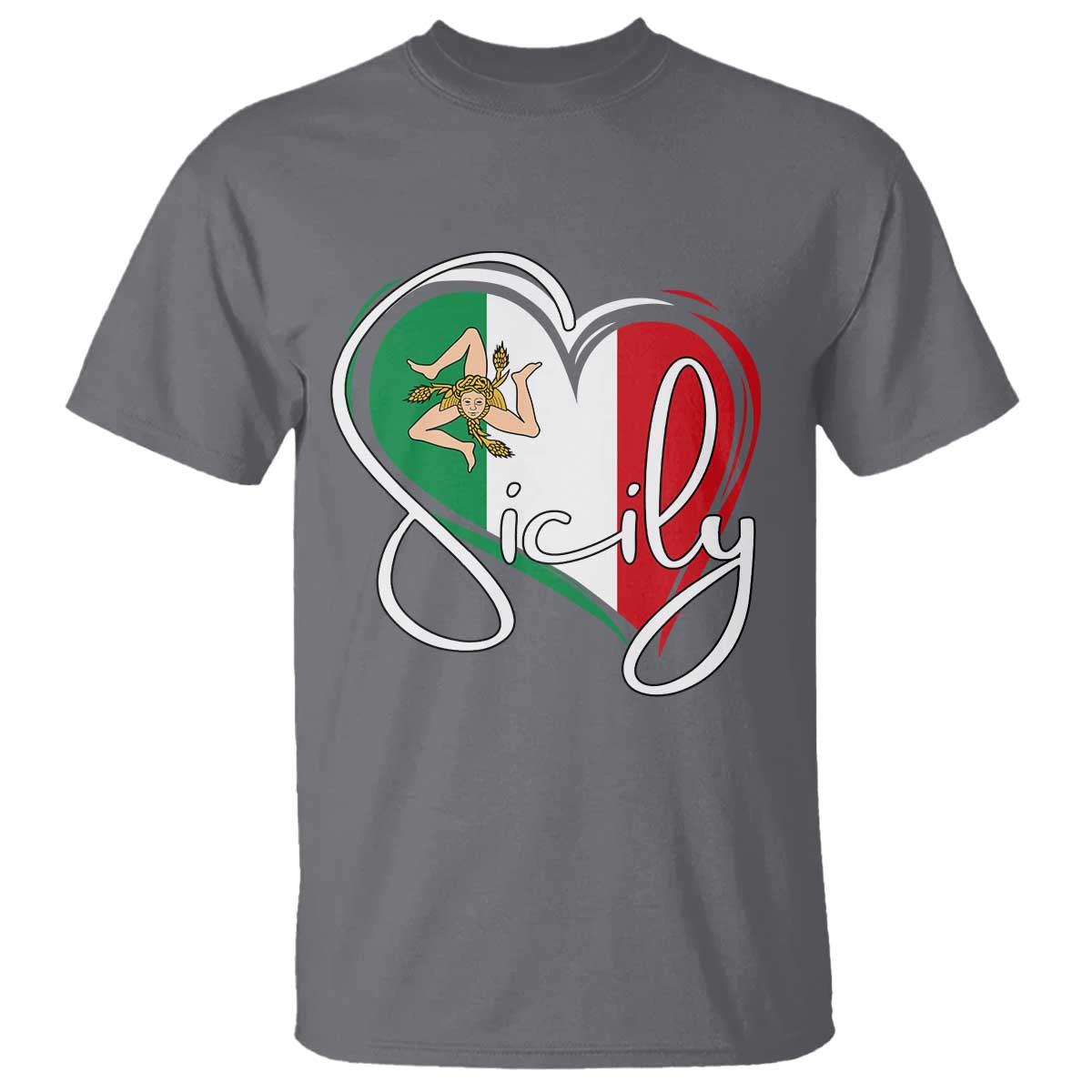 Sicily Palermo Italy Medusa Sicilia Heart Italian Flag T Shirt TS11 Charcoal Print Your Wear