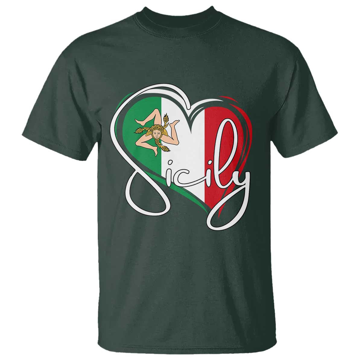 Sicily Palermo Italy Medusa Sicilia Heart Italian Flag T Shirt TS11 Dark Forest Green Print Your Wear