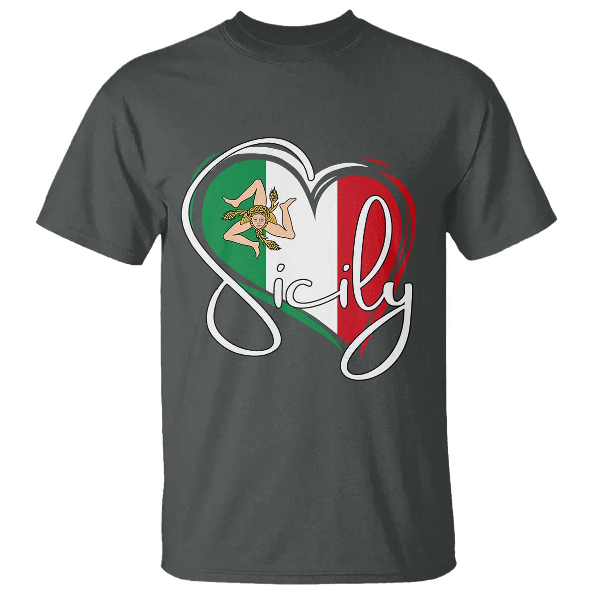 Sicily Palermo Italy Medusa Sicilia Heart Italian Flag T Shirt TS11 Dark Heather Print Your Wear