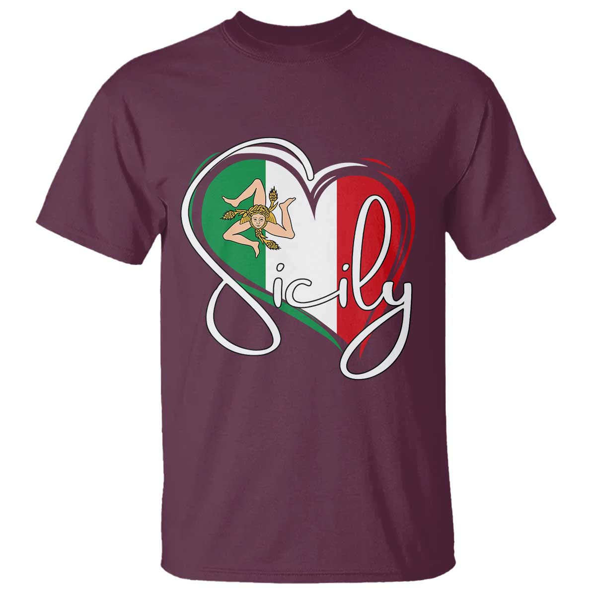 Sicily Palermo Italy Medusa Sicilia Heart Italian Flag T Shirt TS11 Maroon Print Your Wear