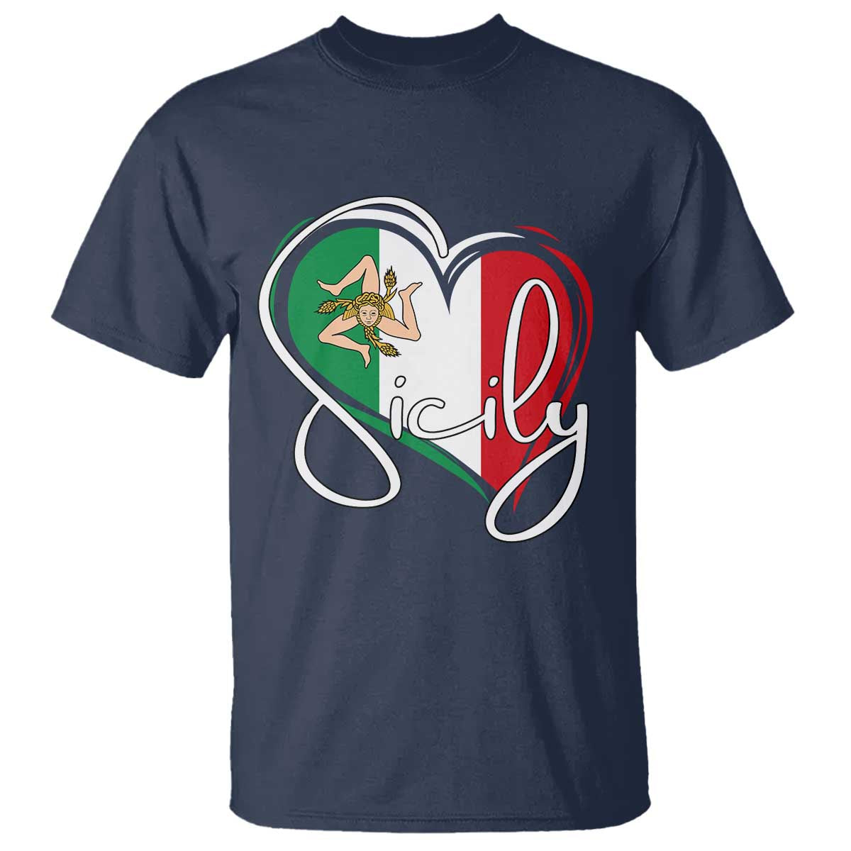 Sicily Palermo Italy Medusa Sicilia Heart Italian Flag T Shirt TS11 Navy Print Your Wear