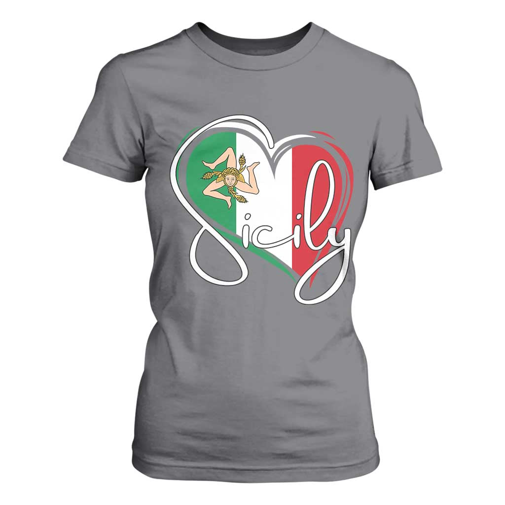 Sicily Palermo Italy Medusa Sicilia Heart Italian Flag T Shirt For Women TS11 Charcoal Print Your Wear