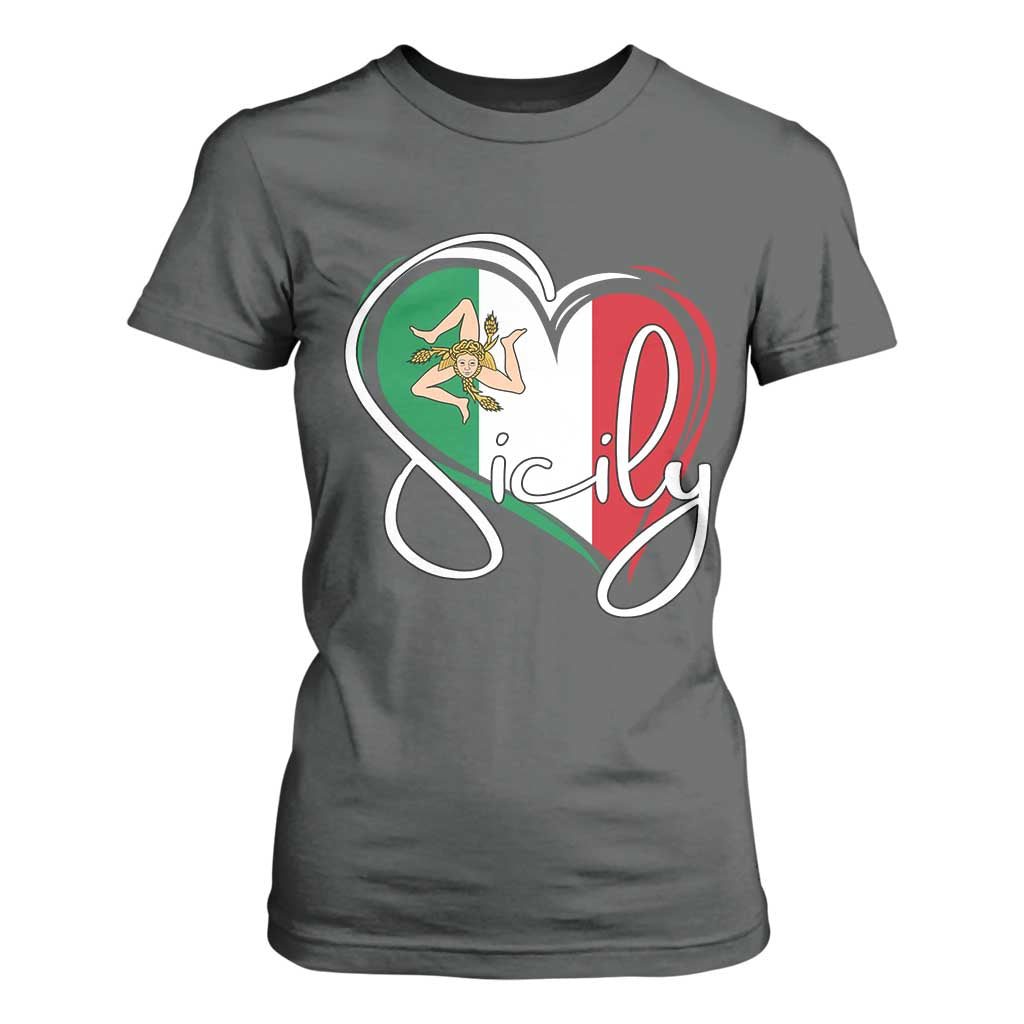 Sicily Palermo Italy Medusa Sicilia Heart Italian Flag T Shirt For Women TS11 Dark Heather Print Your Wear