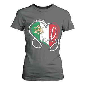 Sicily Palermo Italy Medusa Sicilia Heart Italian Flag T Shirt For Women TS11 Dark Heather Print Your Wear