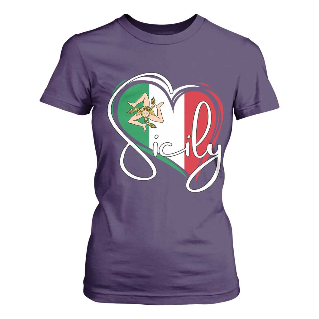 Sicily Palermo Italy Medusa Sicilia Heart Italian Flag T Shirt For Women TS11 Purple Print Your Wear