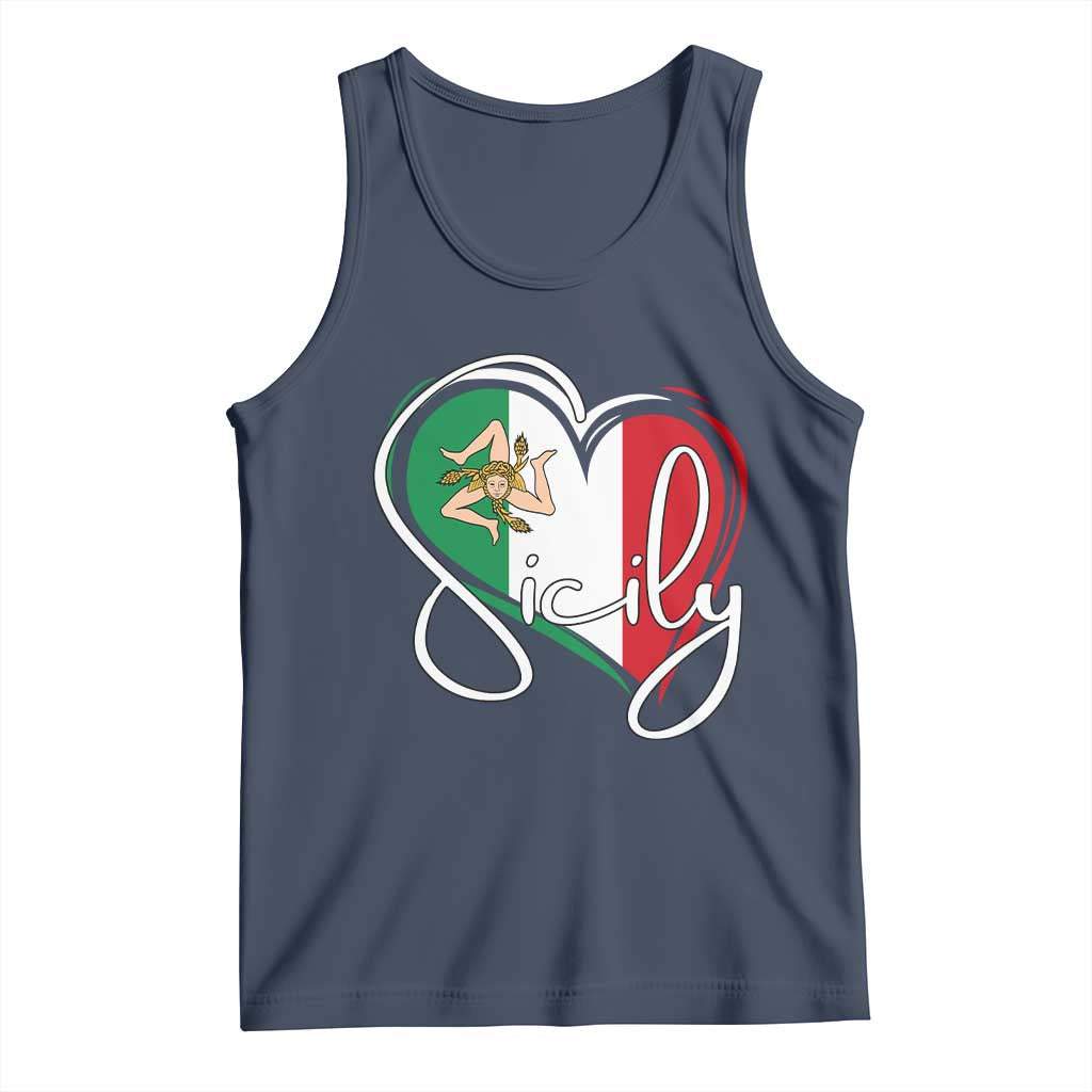 Sicily Palermo Italy Medusa Sicilia Heart Italian Flag Tank Top TS11 Navy Print Your Wear