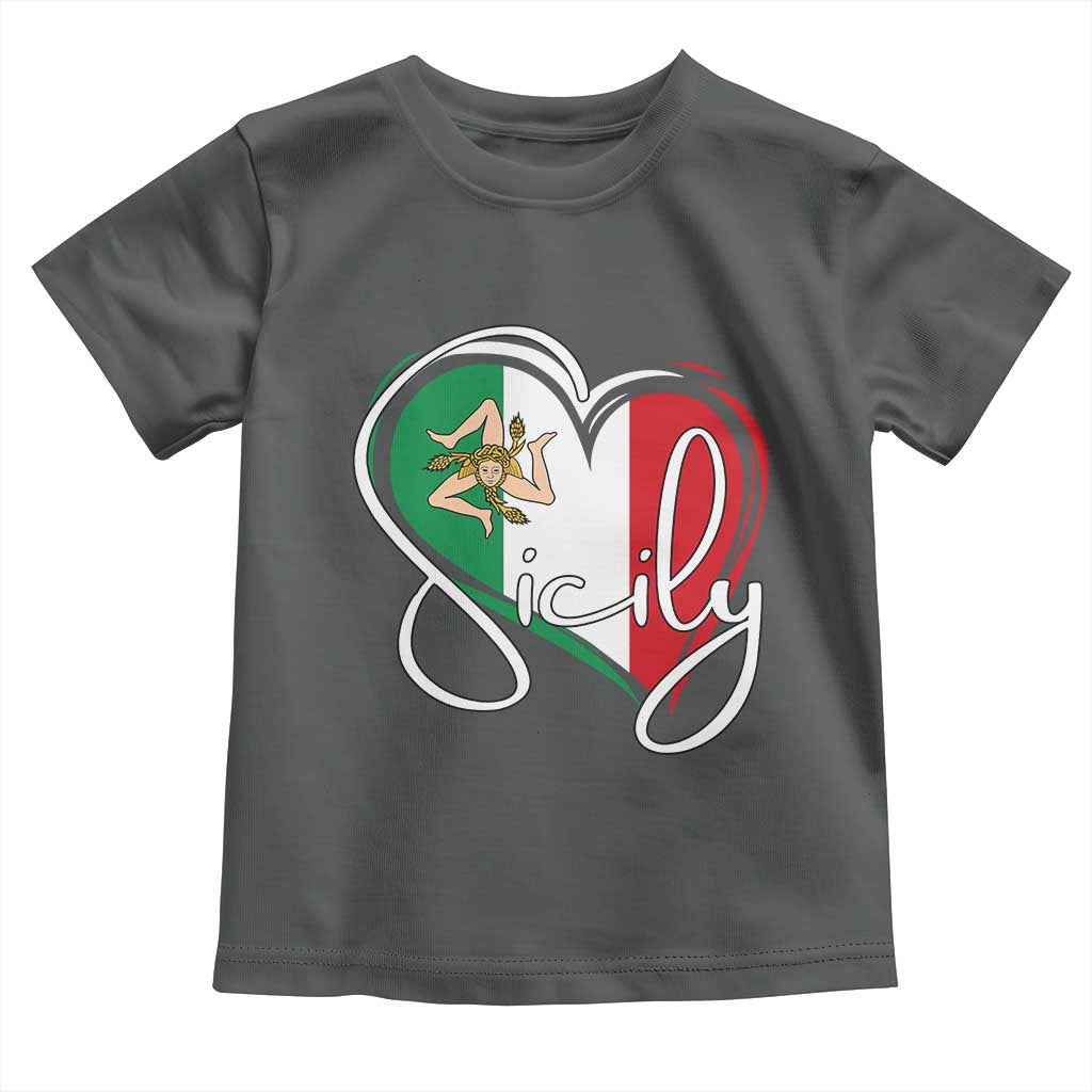 Sicily Palermo Italy Medusa Sicilia Heart Italian Flag Toddler T Shirt TS11 Dark Heather Print Your Wear